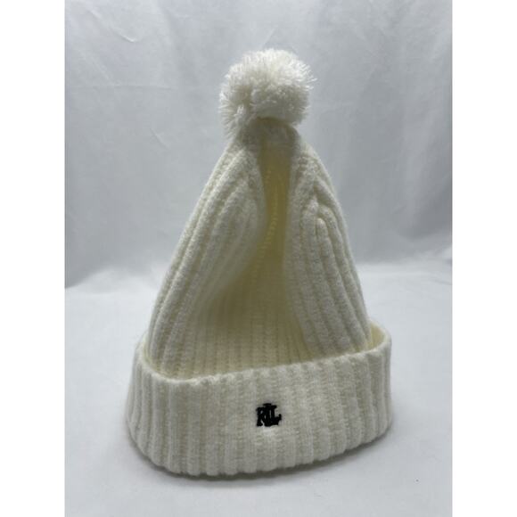 Lauren RALPH LAUREN Monogrammed Embroidered Beanie White Hat - Picture 5 of 5